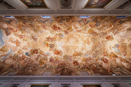 Toledo, Spain - Mar 26, 2019: Sacristy Ceiling at Toledo Cathedral Interior - Toledo, Spainのeditorial素材