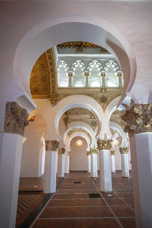 Toledo, Spain - Mar 27, 2019: Synagogue of Santa Maria la Blanca Interior - Toledo, Spainのeditorial素材