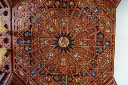Toledo, Spain - Mar 27, 2019: Mudejar Ceiling of the Upper Cloister at Monastery of San Juan de los Reyes - Toledo, Spainのeditorial素材