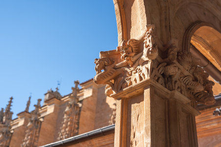 Salamanca, Spain - Mar 16, 2019: Gargoyle Details at Cloister of the Kings in San Esteban Convent -...