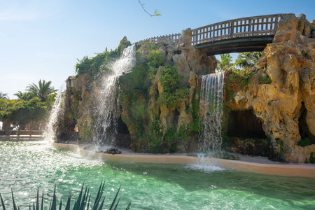Cascade and Grotto at Genoese park (Parque Genoves) - Cadiz, Andalusia, Spainの写真素材