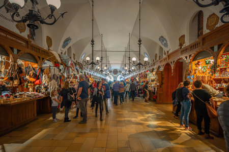 Krakow, Poland - Oct 27, 2019: Interior of Cloth Hall at Main Square - Krakow, Polandのeditorial素材