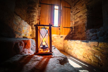 Cesis, Latvia - Jul 21, 2019: Candle Lantern visit of Cesis Castle - Cesis, Latviaのeditorial素材