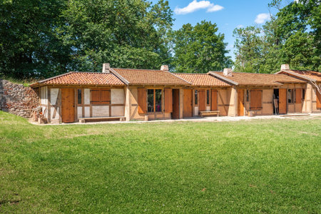 Cesis, Latvia - Jul 21, 2019: Buildings at Cesis Castle Medieval Activity Area - Cesis, Latviaのeditorial素材