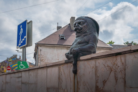 Kaunas, Lithuania - Jul 26, 2019: Zen Rabbit Sculpture by Lukas Siupsinskas - Kaunas, Lithuaniaのeditorial素材
