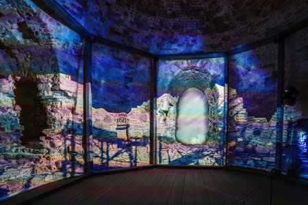 Cesis, Latvia - Jul 21, 2019: Multimedia Exhibition of Cesis Castle History - Cesis, Latviaのeditorial素材