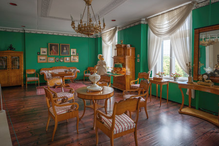 Riga, Latvia - Jul 17, 2019: 19th and 20th Century Furniture Room at National History Museum of Latvia - Riga, Latviaのeditorial素材