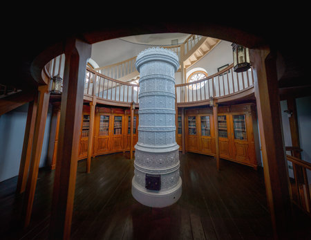 Cesis, Latvia - Jul 21, 2019: Castle Upper Library at Lademaher Tower of Cesis New Castle - Cesis, Latviaのeditorial素材