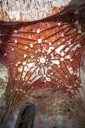 Cesis, Latvia - Jul 21, 2019: Ceiling of Living room of the Master of the Order at Cesis Castle Western Tower - Cesis, Latviaのeditorial素材