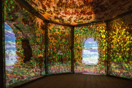 Cesis, Latvia - Jul 21, 2019: Multimedia Exhibition of Cesis Castle History - Cesis, Latviaのeditorial素材