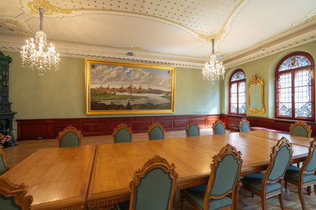 Riga, Latvia - Jul 13, 2019: Lubeck Hall at House of the Black Heads Interior - Riga, Latviaのeditorial素材