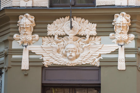Riga, Latvia - Jul 13, 2019: Art nouveau Style Building in Riga Old Town - Riga, Latviaのeditorial素材