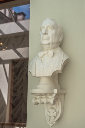 Riga, Latvia - Jul 13, 2019: Emilis Melngailis Sculpture at Latvian Composers Gallery in House of the Black Heads Interior - Riga, Latviaのeditorial素材