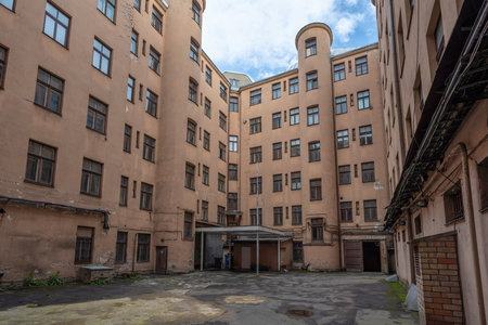 Riga, Latvia - Jul 17, 2019: Courtyard at Corner House - Occupation Museum - former KGB headquarters - Riga, Latviaのeditorial素材