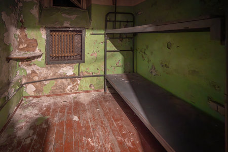 Riga, Latvia - Jul 17, 2019: Prison Cell at Corner House - Occupation Museum - former KGB headquarters - Riga, Latviaのeditorial素材