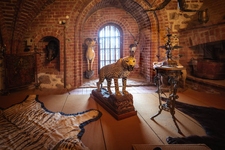 Trakai, Lithuania - Jul 24, 2019: Hunting Hall at Trakai Island Castle Interior - Trakai, Lithuaniaのeditorial素材