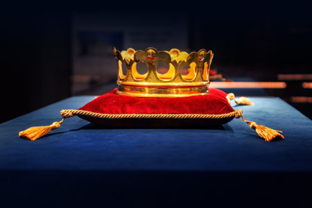 Vilnius, Lithuania - Jul 25, 2019: Copy of Alexander Jagiellon Crown - King of Poland Grand Duke of Lithuania at Palace of the Grand Dukes of Lithuania Interior - Vilnius, Lithuaniaのeditorial素材