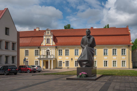 Kaunas, Lithuania - Jul 26, 2019: Maironis Monument and Maironis Lithuanian Literature Museum - Kaunas, Lithuaniaのeditorial素材