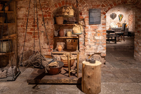 Riga, Latvia - Jul 13, 2019: Medieval Cellars at House of the Black Heads Interior - Riga, Latviaのeditorial素材