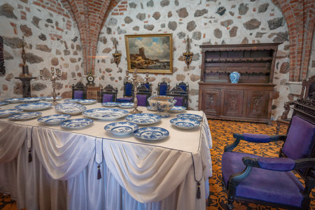 Trakai, Lithuania - Jul 24, 2019: Dining Room at Trakai Island Castle Interior - Trakai, Lithuaniaのeditorial素材