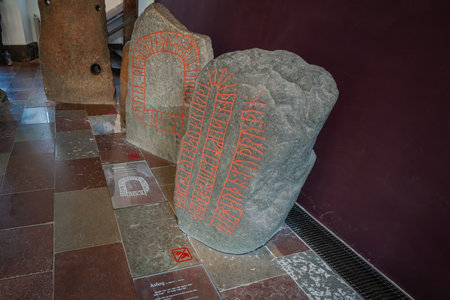 Copenhagen, Denmark - Jun 26, 2019: Runestones at National Museum of Denmark - Copenhagen, Denmarkのeditorial素材