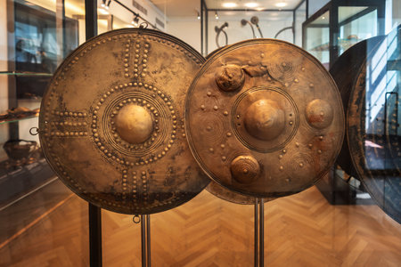 Copenhagen, Denmark - Jun 26, 2019: Bronze Shields at National Museum of Denmark - Copenhagen, Denmarkのeditorial素材