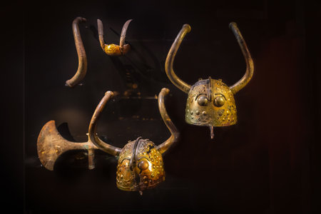 Copenhagen, Denmark - Jun 26, 2019: Vekso Horned Helmets at National Museum of Denmark - Copenhagen,...