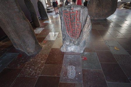 Copenhagen, Denmark - Jun 26, 2019: Runestones at National Museum of Denmark - Copenhagen, Denmarkのeditorial素材