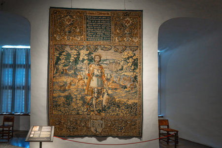 Elsinore, Denmark - Jun 27, 2019: Tapestry depicting Knud VI at Little Hall of Kronborg Castle - Helsingor, Denmarkのeditorial素材