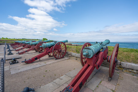 Elsinore, Denmark - Jun 27, 2019: Cannons at Flag Bastion of Kronborg Castle - Helsingor, Denmarkのeditorial素材