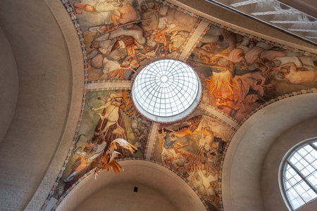 Helsinki, Finland - Jul 02, 2019: Frescoes in the Ceiling Depicting Scenes of Kalevala Epic Poem at National Museum of Finland - Helsinki, Finlandのeditorial素材