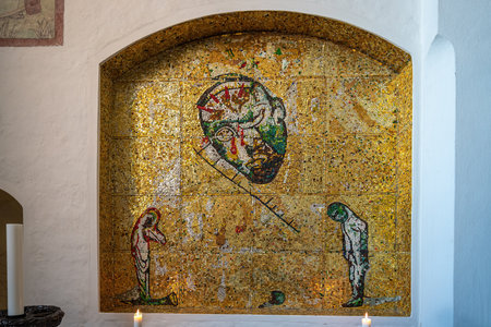 Roskilde, Denmark - Jun 25, 2019: Mosaic in Chapel of St. Andrew at Roskilde Cathedral - Roskilde, Denmarkのeditorial素材