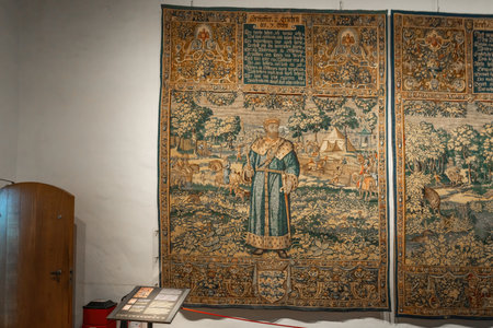 Elsinore, Denmark - Jun 27, 2019: Tapestry depicting Christoffer II at Little Hall of Kronborg Castle - Helsingor, Denmarkのeditorial素材