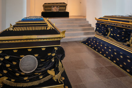 Roskilde, Denmark - Jun 25, 2019: Christian VIII Sarcophagus - Frederik V Chapel at Roskilde Cathedral - Roskilde, Denmarkのeditorial素材