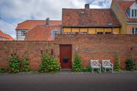Beautiful house brick wall facade and gate - Helsingor, Denmarkの写真素材
