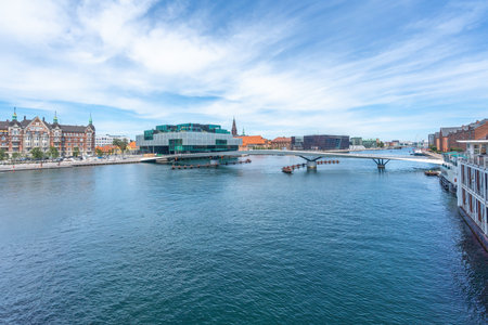 Copenhagen Inner Harbor Canal Skyline with Lille Langebro Bridge and Royal Library - Copenhagen, Denmarkの写真素材