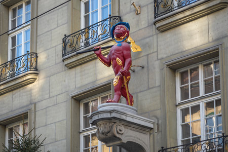 Bern, Switzerland - Nov 25, 2019: Sculpture at Guild Society of the Monkey Facade - Bern, Switzerlandのeditorial素材