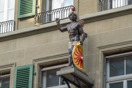 Bern, Switzerland - Nov 25, 2019: Blackamoor Sculpture at Guild House of the Moor Facade - Bern, Switzerlandのeditorial素材