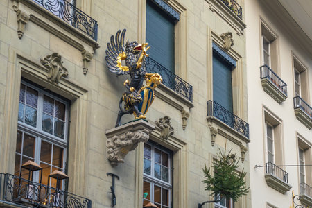 Bern, Switzerland - Nov 25, 2019: Griffin Sculpture at Guild of Weavers Facade - Bern, Switzerlandのeditorial素材