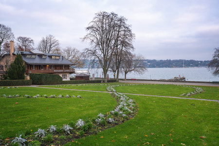 Geneva, Switzerland - Dec 06, 2019: La Perle du Lac Park - Geneva, Switzerlandのeditorial素材