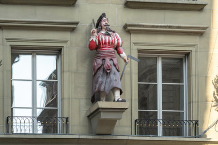 Bern, Switzerland - Nov 25, 2019: Sculpture at Carpenters Guild House Facade - Bern, Switzerlandのeditorial素材