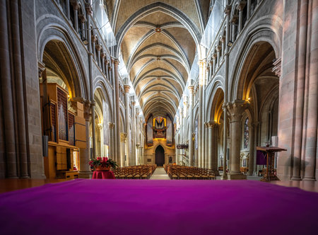 Lausanne, Switzerland - Dec 04, 2019: Interior of Lausanne Cathedral - Lausanne, Switzerlandのeditorial素材