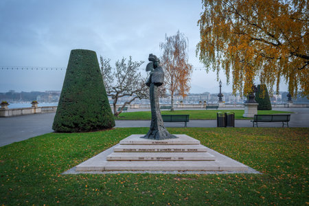 Geneva, Switzerland - Dec 05, 2019: Sisi Monument at Rotonde du Mont-Blanc - Geneva, Switzerlandのeditorial素材