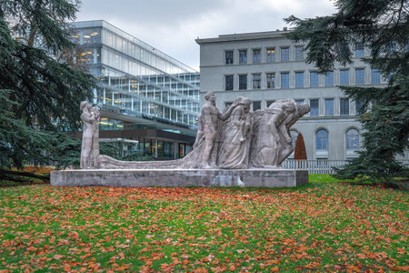 Geneva, Switzerland - Dec 06, 2019: The Human Effort Sculpture by James Vibert - Geneva, Switzerlandのeditorial素材
