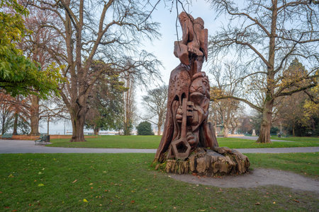 Geneva, Switzerland - Dec 05, 2019: Abrimaux Sculpture at Jardin Anglais (English Garden) Park - Geneva, Switzerlandのeditorial素材