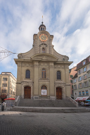 Lausanne, Switzerland - Dec 04, 2019: St. Laurent Church - Lausanne, Switzerlandのeditorial素材