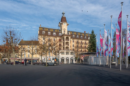 Lausanne, Switzerland - Dec 04, 2019: Hotel Aulac Building - Lausanne, Switzerlandのeditorial素材