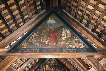 Lucerne, Switzerland - Nov 27, 2019: Paintings depicting a Danse Macabre allegory at Spreuer Bridge - Lucerne, Switzerlandのeditorial素材