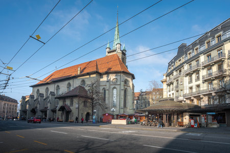 Lausanne, Switzerland - Dec 04, 2019: Saint-Francois Church (Reformed Church of St. Francis) - Lausanne, Switzerlandのeditorial素材