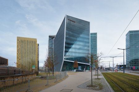 Luxembourg City, Luxembourg - Feb 3, 2020: Allen and Overy Building at Kirchberg quarter - Luxembourg City, Luxembourgのeditorial素材